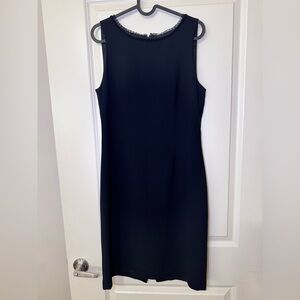 Spenser Jeremy Black Sleeveless Midi Shift Dress with Embellished Neckline